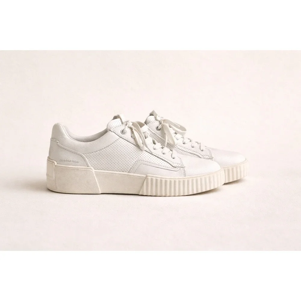 G-Star RAW Womens White Leather Perforated Platform Sneakers Low Top Size 8 US